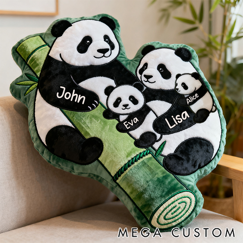 Personalized Christmas Pillow Happy Panda Family Bamboo Enthusiast