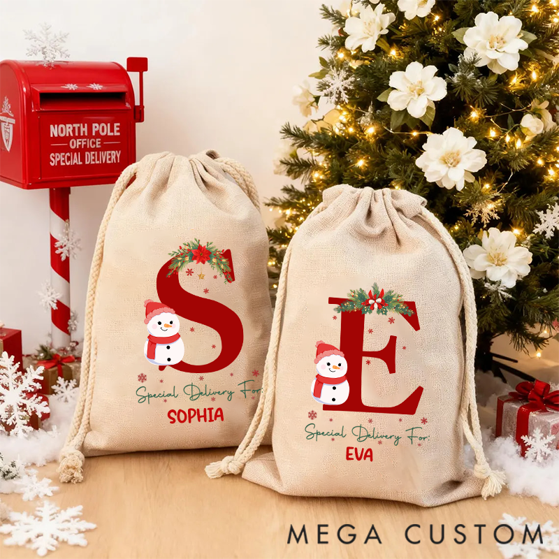 Personalized Christmas Gift Bag Snowman Pattern Abbreviation Design