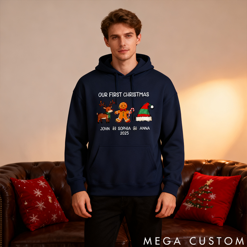 Personalized Classic Hoodie Christmas Hand-Drawn Style Cartoon Pattern Design