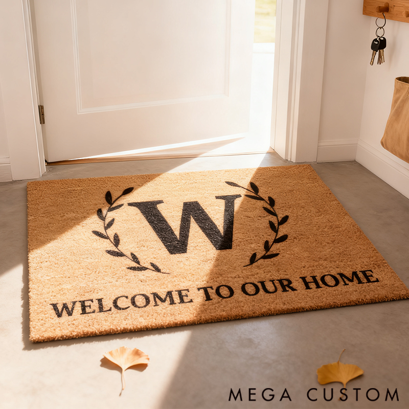 Personalized Doormat Surname Letter Pattern Theme Welcome to Our Home