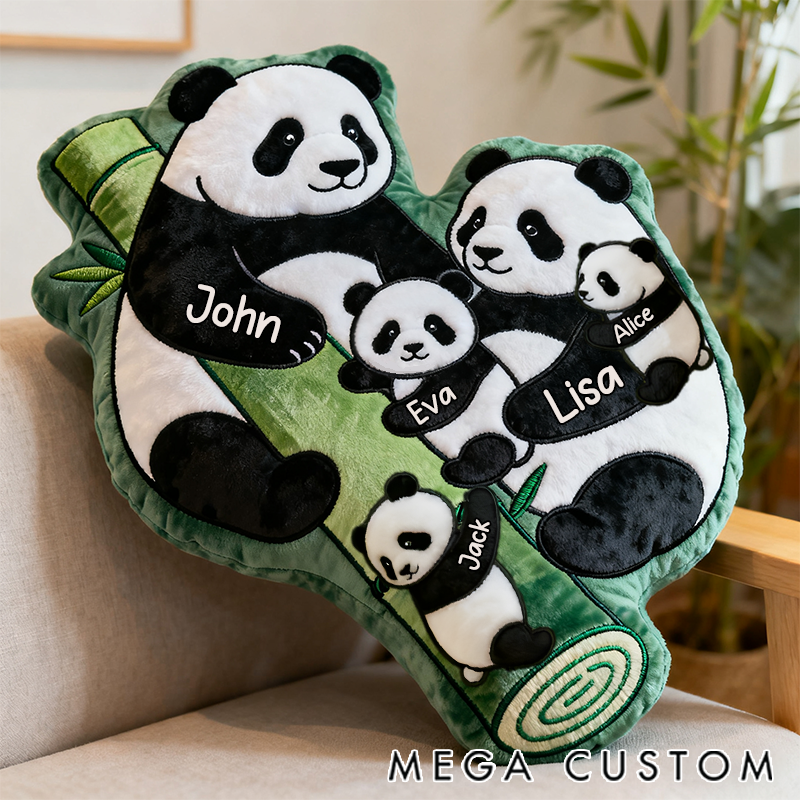 Personalized Christmas Pillow Happy Panda Family Bamboo Enthusiast