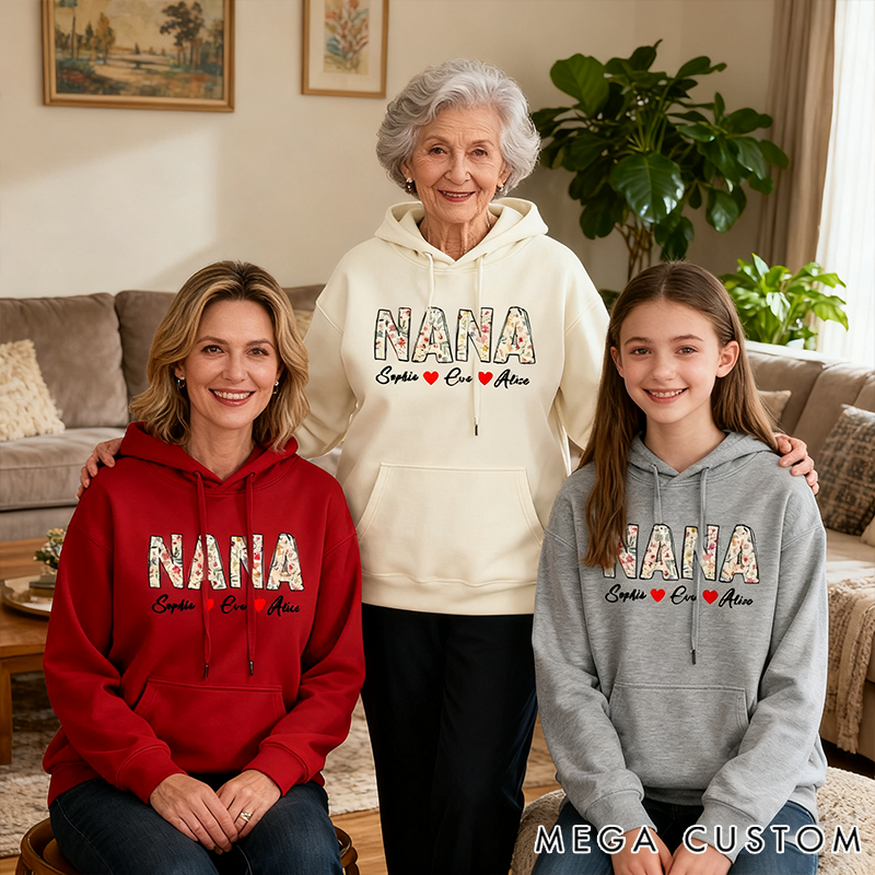 Personalized Classic Hoodie Floral Nana Design Happy Family Theme 