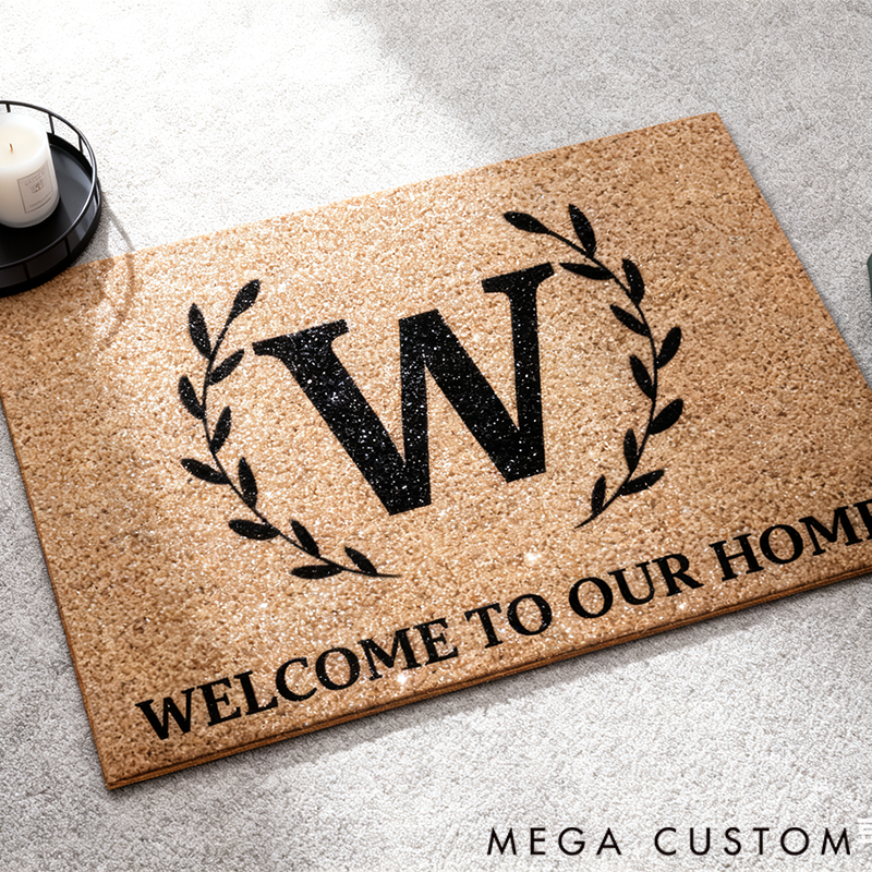 Personalized Doormat Surname Letter Pattern Theme Welcome to Our Home