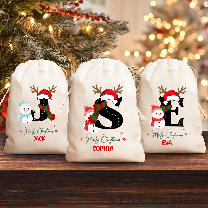 Personalized Christmas Gift Bag Snowman Pattern Art Word Name Customization