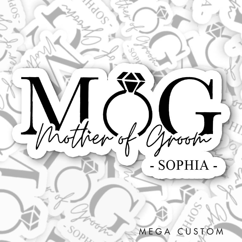 Personalized Mother of the Birde Sticker Mother of the Groom Sticker with Name MOG MOB Sticker Bachelorette Party Sticker
