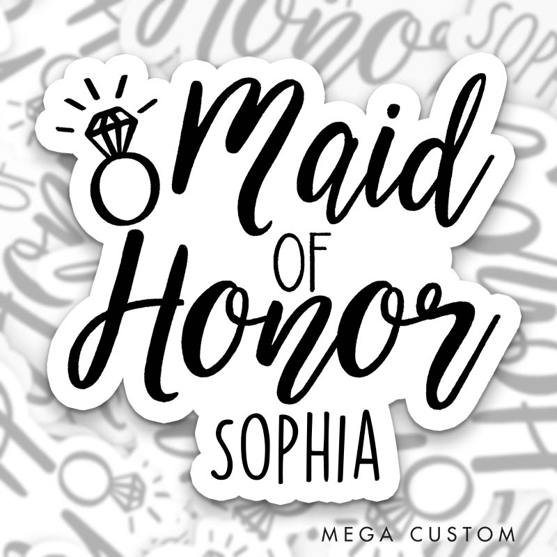 Personalized Bride with Diamond Ring Sticker Maid of Honor Sticker with Custom Name Bride Squad Sticker Bridesmaid Sticker Bachelorette Party Sticker