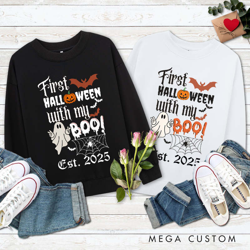 Personalized First Halloween with My Boo Ghost and Pumpkin Couple Sweatshirt