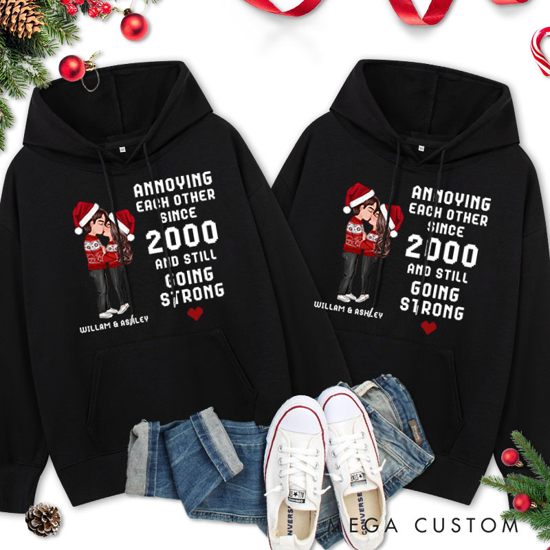 Personalized Christmas Hugging Kissing Couple Hoodie Xmas Gift Shirt for Him Her Christmas Couple Top Cloth