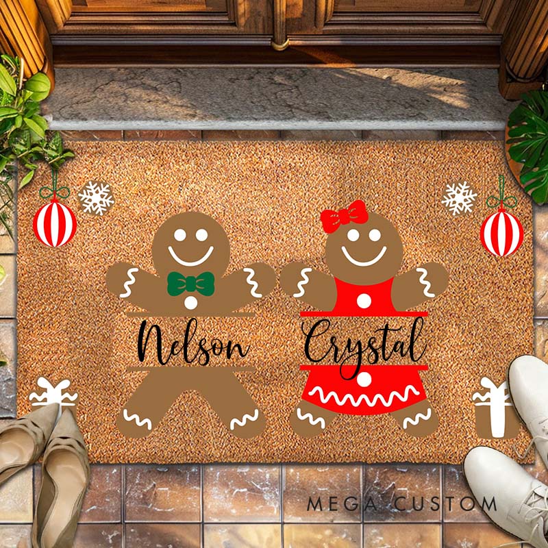 Personalized Couple Gingerbread Christmas Doormat Custom Newlywed Name Xmas Door Mat Boyfriend Girlfriend Husband Wife Christmas Gift for Him Her