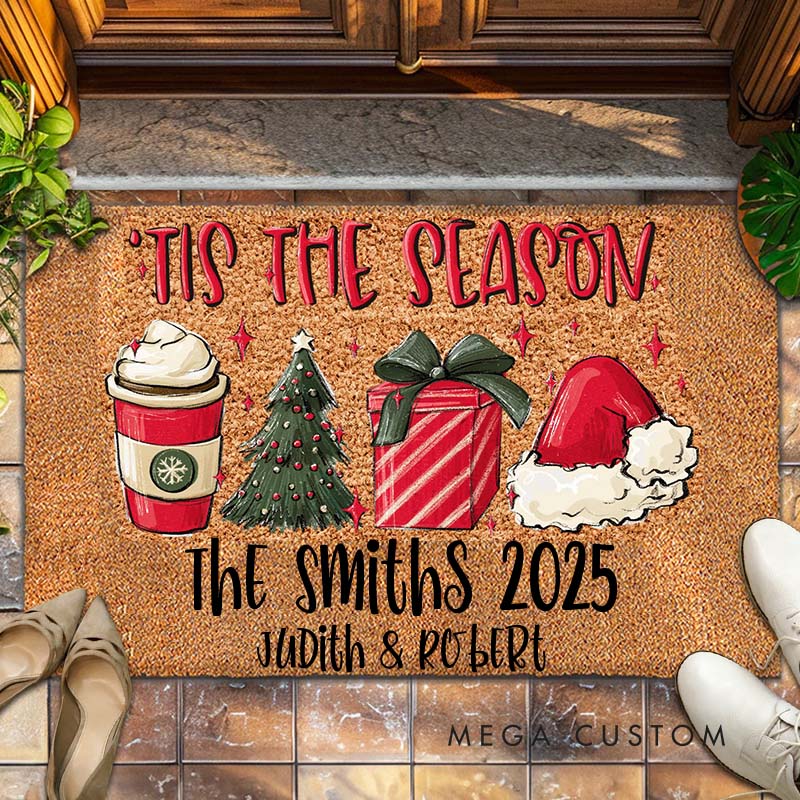 Personalized Couple Tis the Season Christmas Doormat Custom Newlywed Last Name Xmas Doormat Husband Wife First Name Doormat Christmas Gift for Him Her