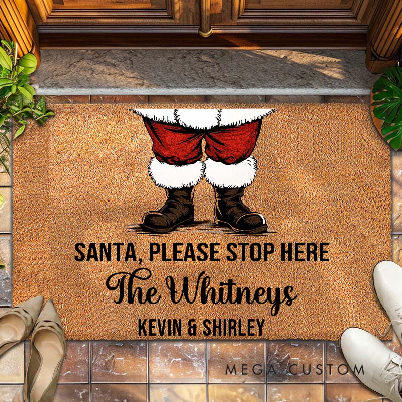 Personalized Couple Santa Please Stop Here Christmas Doormat Newlywed Last Name Xmas Doormat Husband Wife Name Doormat Christmas Gift for Him Her