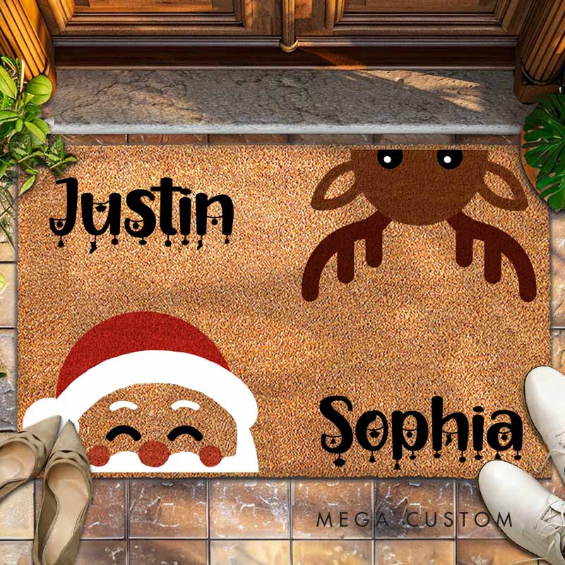 Personalized Couple Cute Santa and Reindeer Christmas Doormat Newlywed Name Xmas Doormat Husband Wife Boyfriend Girlfriend Christmas Gift for Him Her