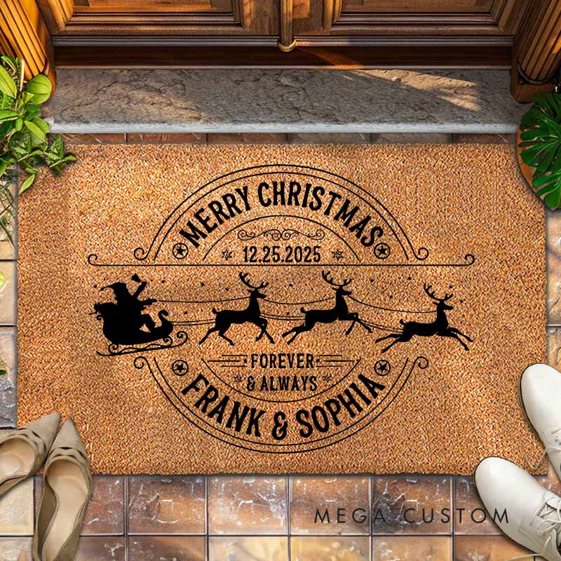 Personalized Couple Merry Christmas Forever and Always Doormat Newlywed Name Xmas Doormat Husband Wife Boyfriend Girlfriend Christmas Gift for Him Her