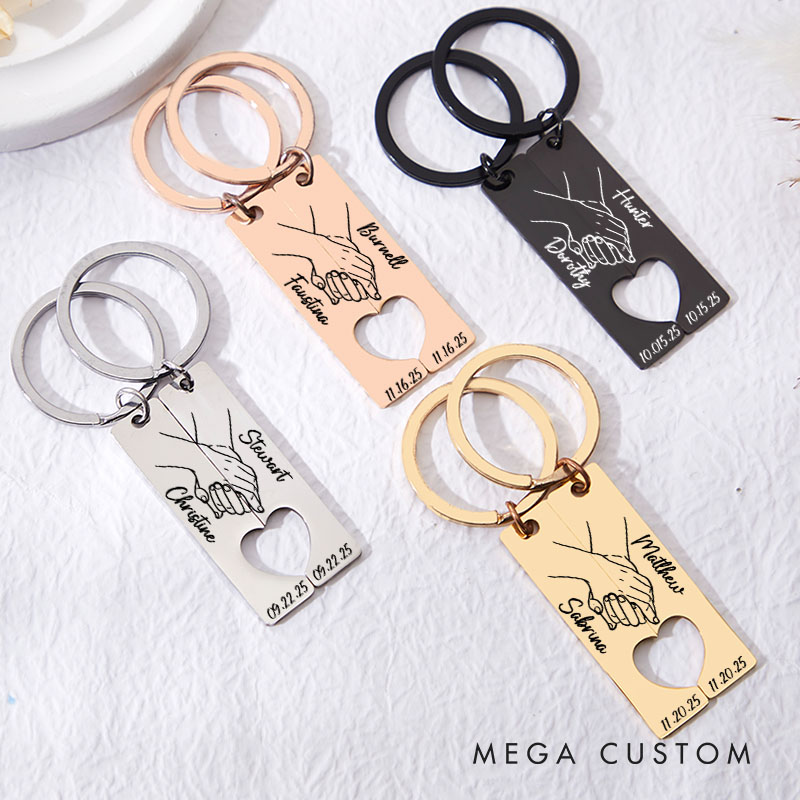 Personalized Couple Holding-hands 2pcs Matching Keychain Newlyweds Matching Heart Keyring Valentine's Day Gift for Boyfriend Girlfriend Husband Wife