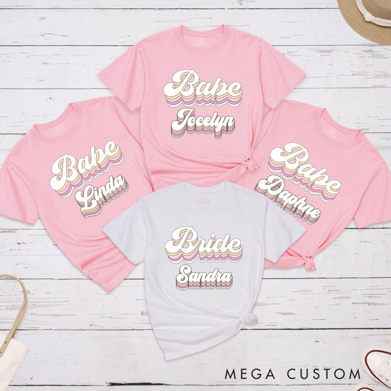 Personalized 3D-Style Bride with Name Matching T-Shirt Bridesmaid T-Shirt Babe Wedding T-Shirt Bachelorette Party T-Shirt Hen Party Gift