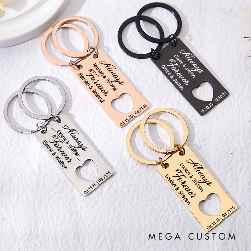Personalized Couple Forever Always 2pcs Matching Keychain Newlyweds Matching Heart Keychain Valentine's Day Gift for Boyfriend Girlfriend Husband Wife
