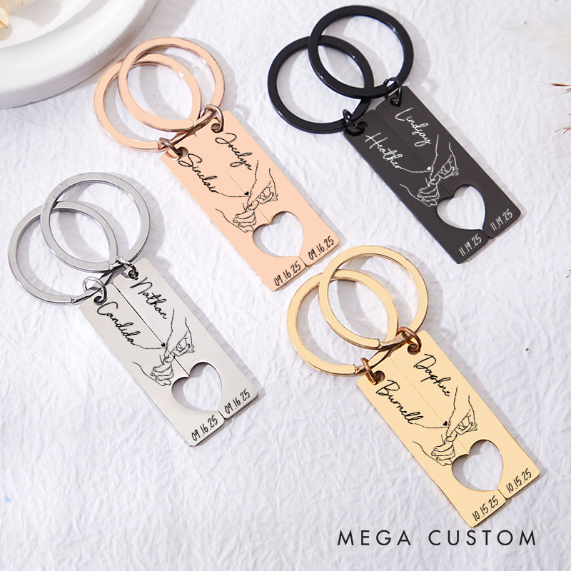 Personalized Couple Pinky Promise with Heart 2pcs Matching Keychain Newlyweds Name Keychain Valentine's Day Gift for Boyfriend Girlfriend Husband Wife