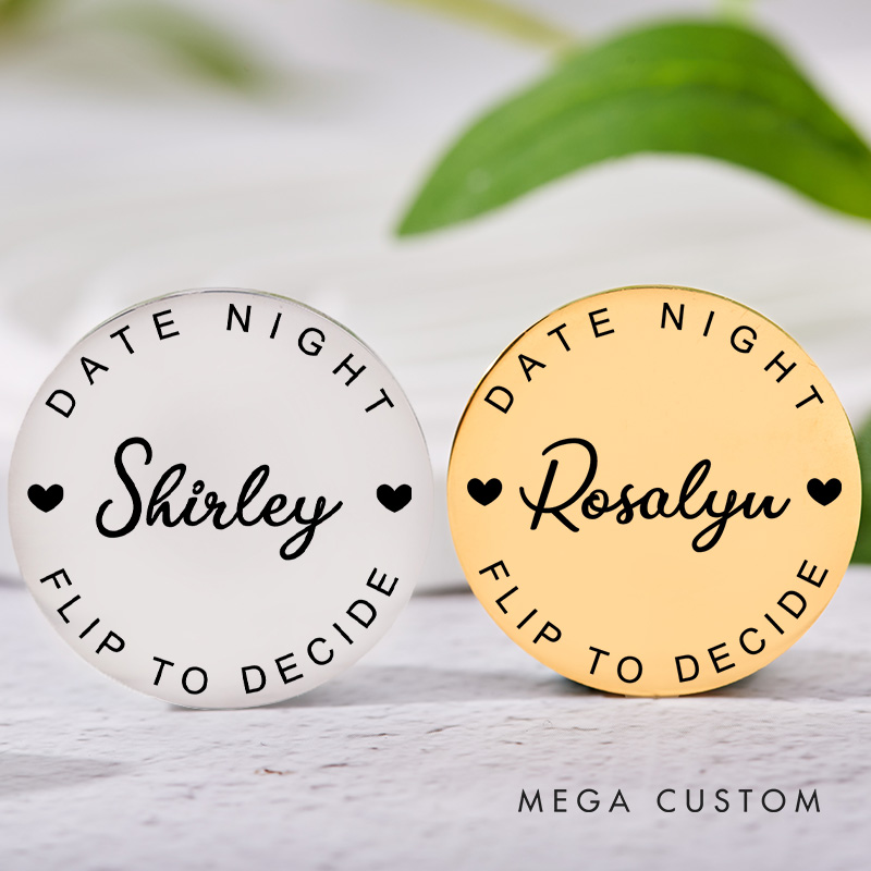 Personalized Couple Name with Heart Decision Coin Newlyweds Date Night Flip to Decide Coin Valentine's Day Gift for Boyfriend Girlfriend Husband Wife