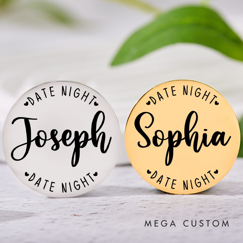Personalized Couple Name Decision Coin Newlyweds Date Night Flip to Decide Coin with Heart Valentine's Day Gift for Boyfriend Girlfriend Husband Wife