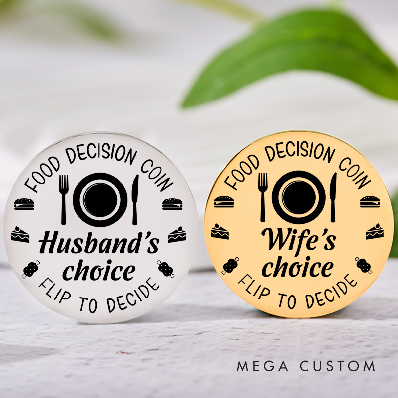 Personalized Couple Food Decision Coin with Name Newlyweds Whose Choice Flip to Decide Coin Valentine's Day Gift for Boyfriend Girlfriend Husband Wife