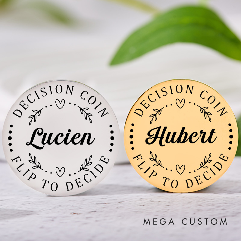 Personalized Couple Name with Heart Decision Coin Newlyweds Wreath Flip to Decide Coin Valentine's Day Gift for Boyfriend Girlfriend Husband Wife