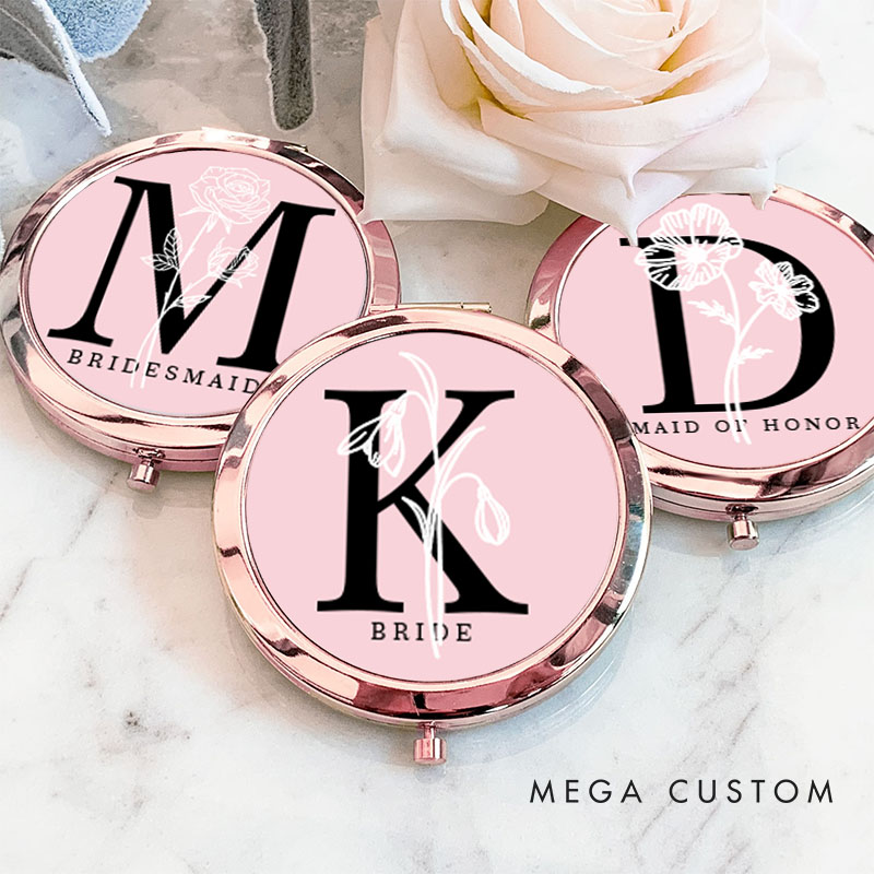 Personalized Bridesmaid Birth Flower Mirror Custom Bride Initials Compact Mirror Bachelorette Party Mirror Bridesmaid Proposal Bridal Shower Gift