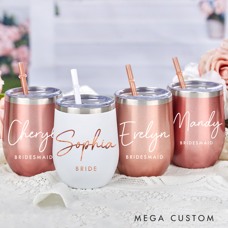Personalized Bridesmaid Stylish Name Wine Tumbler Custom Bride Wine Tumbler Maid of Honor Bachelorette Party Favor Bridal Shower Gift for Her