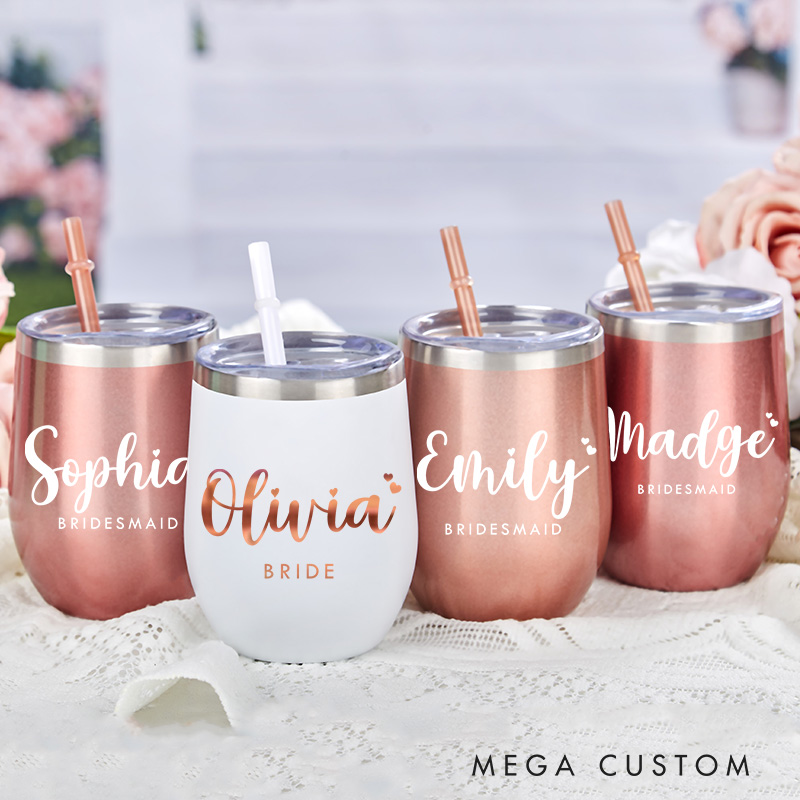 Personalized Bridesmaid Stylish Name with Heart Wine Tumbler Custom Bride Wine Tumbler Maid of Honor Bachelorette Party Favors Bridal Shower Gift