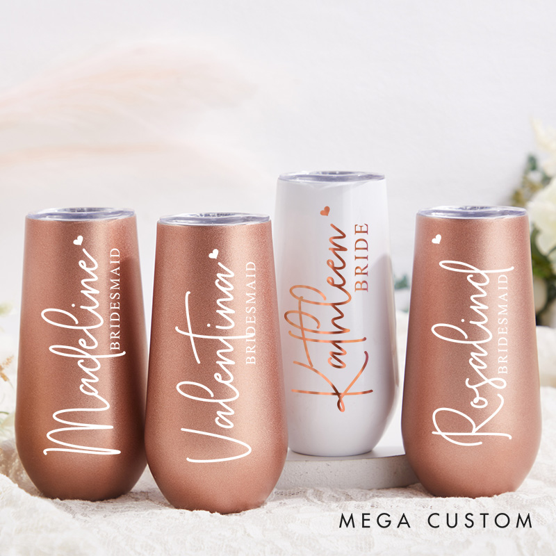 Personalized Bridesmaid Name with Heart Champagne Tumbler Custom Bride Champagne Tumbler Bachelorette Party Favors Bridal Shower Gift for Her