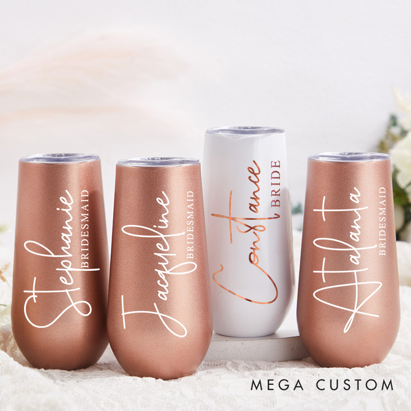 Personalized Bridesmaid Name Champagne Tumbler Custom Bride Champagne Tumbler Maid of Honor Bachelorette Party Favors Bridal Shower Gift for Her