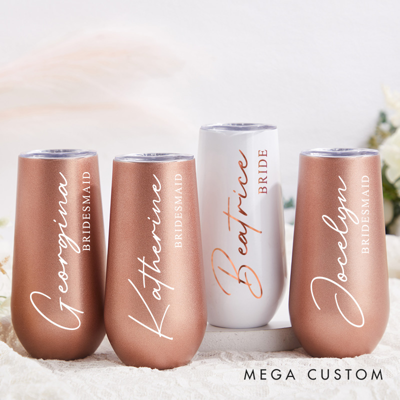 Personalized Exquisite Bridesmaid Name Champagne Tumbler Custom Bride Champagne Tumbler Maid of Honor Bachelorette Party Favors Bridal Shower Gift