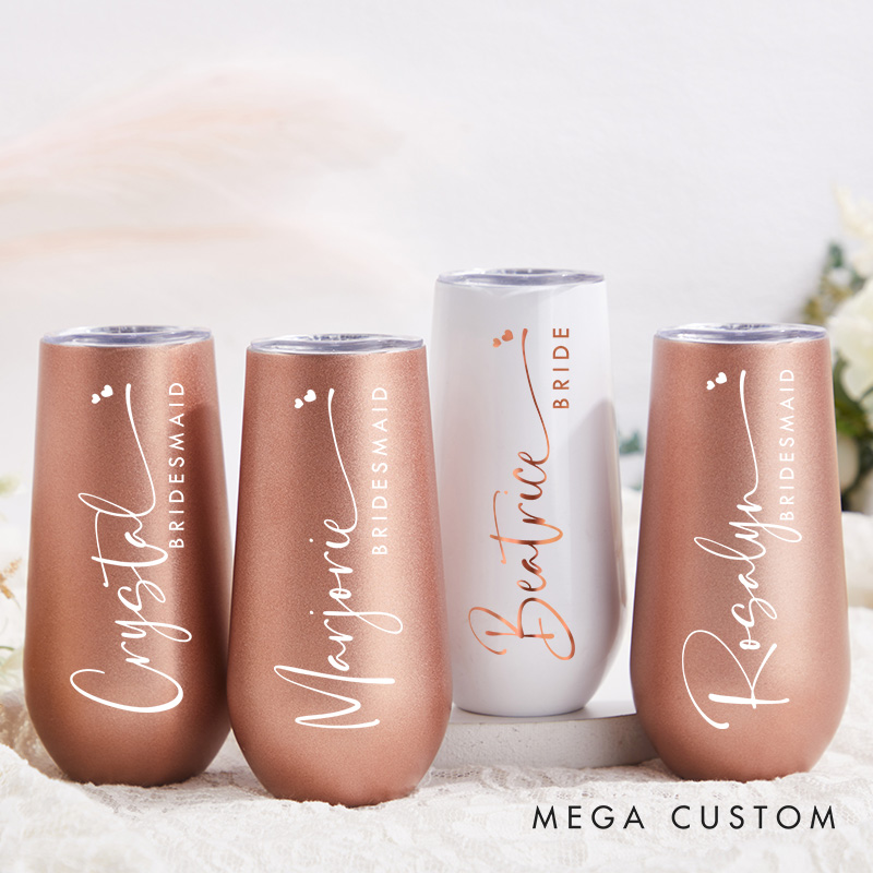 Personalized Elegant Bridesmaid Name and Heart Champagne Tumbler Custom Bride Champagne Tumbler Maid of Honor Bachelorette Party Bridal Shower Gift