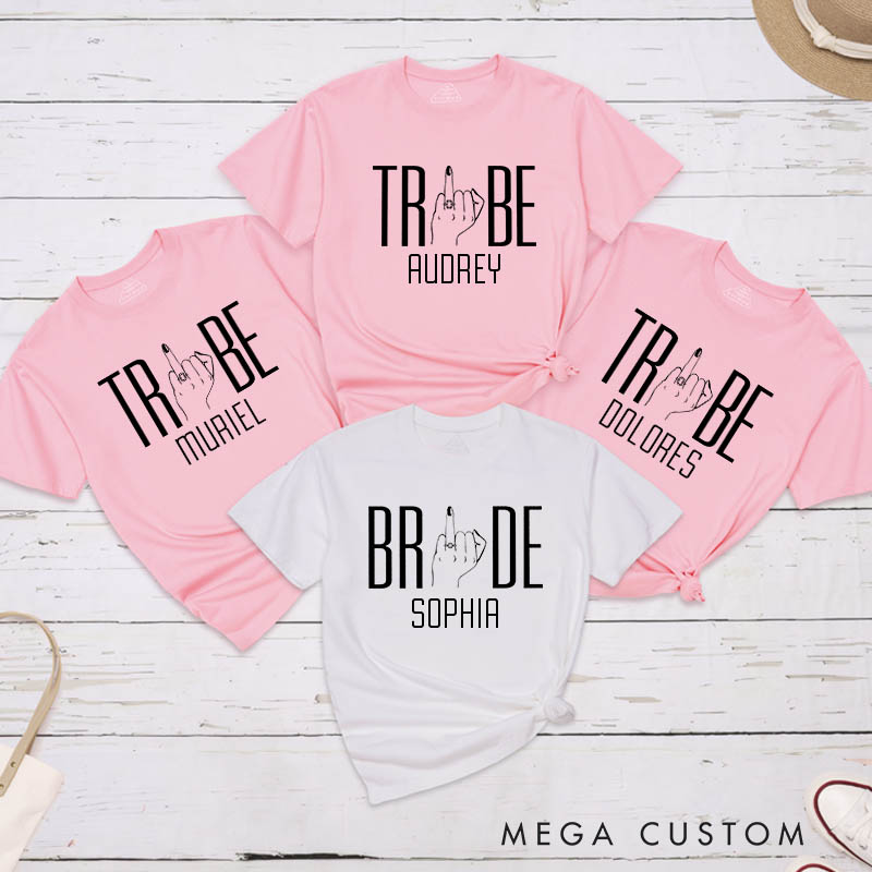 Personalized Minimalism Bride Hand with Ring Matching T-Shirt Bride Tribe T-Shirt Wedding Hen Party T-Shirt Bachelorette Party Gift