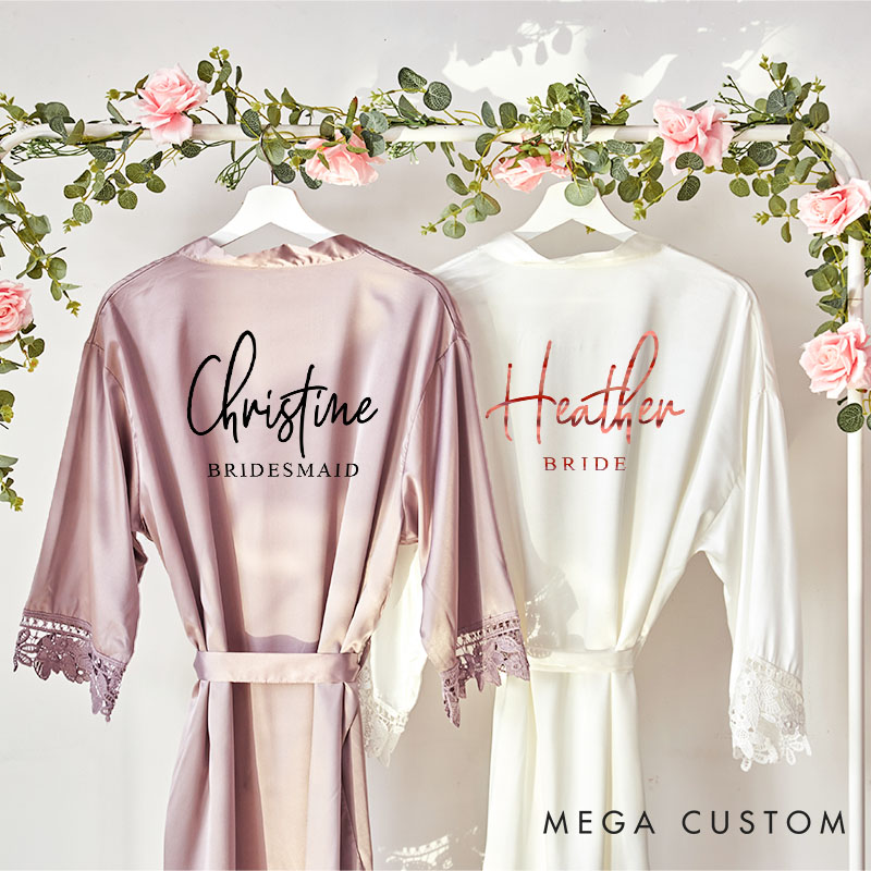 Personalized Bridesmaid Luxurious Name and Title Robes Custom Bride Wedding Dressing Gown Maid of Honor Bachelorette Party Favors Bridal Shower Gift