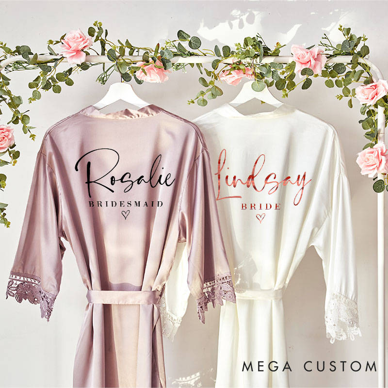 Personalized Bridesmaid Name and Title Robes Custom Bride Name with Heart Wedding Dressing Gown Maid of Honor Bachelorette Party Bridal Shower Gift