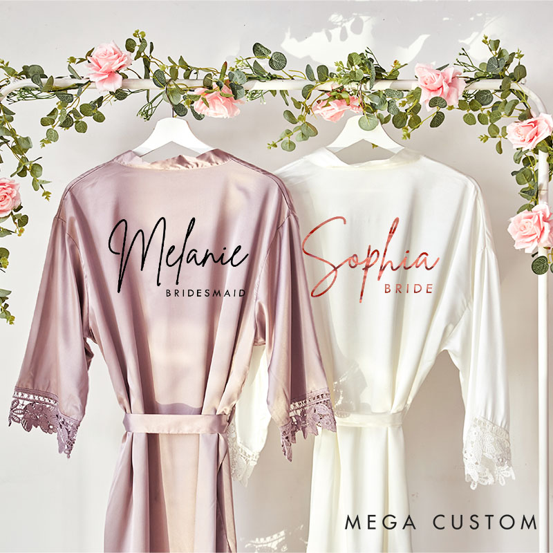 Personalized Bridesmaid Stylish Name and Title Robes Custom Bride Wedding Dressing Gown Maid of Honor Bachelorette Party Favors Bridal Shower Gift