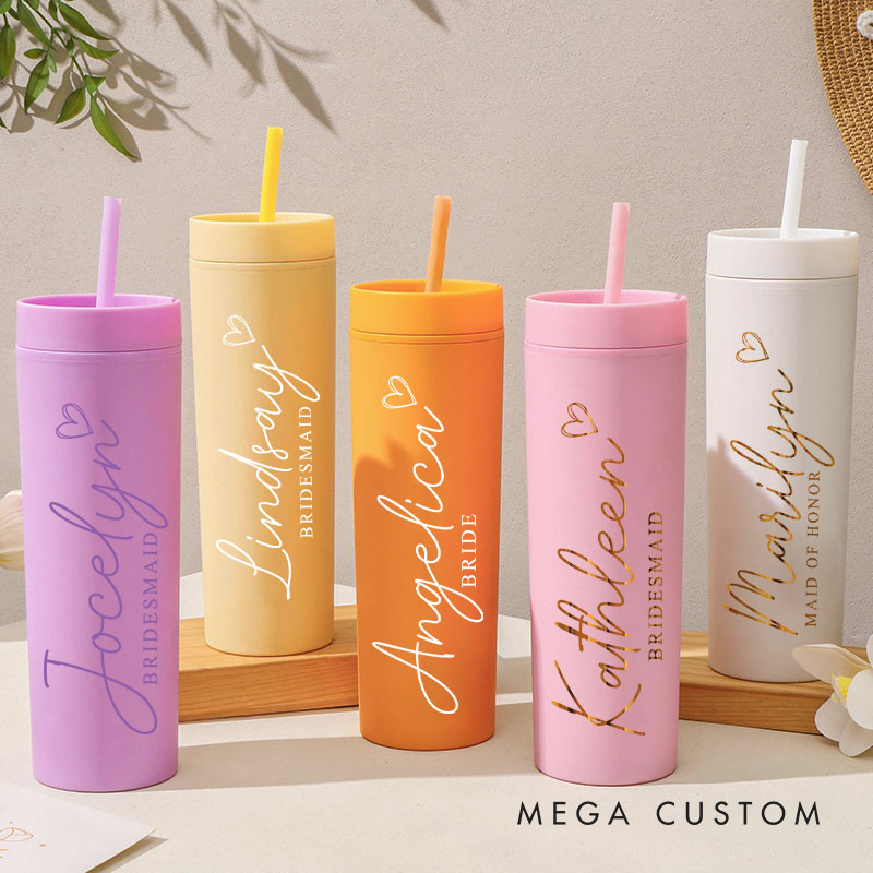 Personalized Bridesmaid Name 16oz Skinny Tumbler Custom Bride Name and Title Wedding Tumbler Maid of Honor Bachelorette Party Favor Bridal Shower Gift