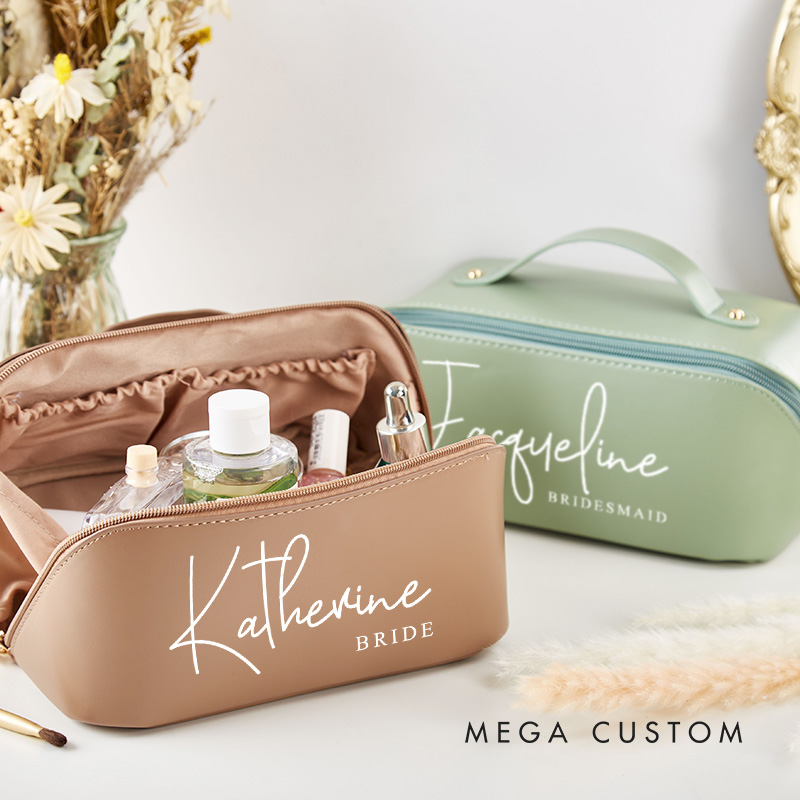Personalized Bridesmaid Name and Title Makeup Bag Bride Wedding Cosmetic Bag Maid of Honor Toiletry Pouch Bachelorette Party Favor Bridal Shower Gift