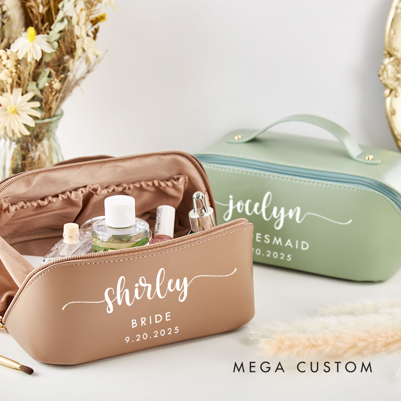 Personalized Bridesmaid Elegant Name Makeup Bag Bride Wedding Cosmetic Bag Maid of Honor Toiletry Pouch Bachelorette Party Favor Bridal Shower Gift