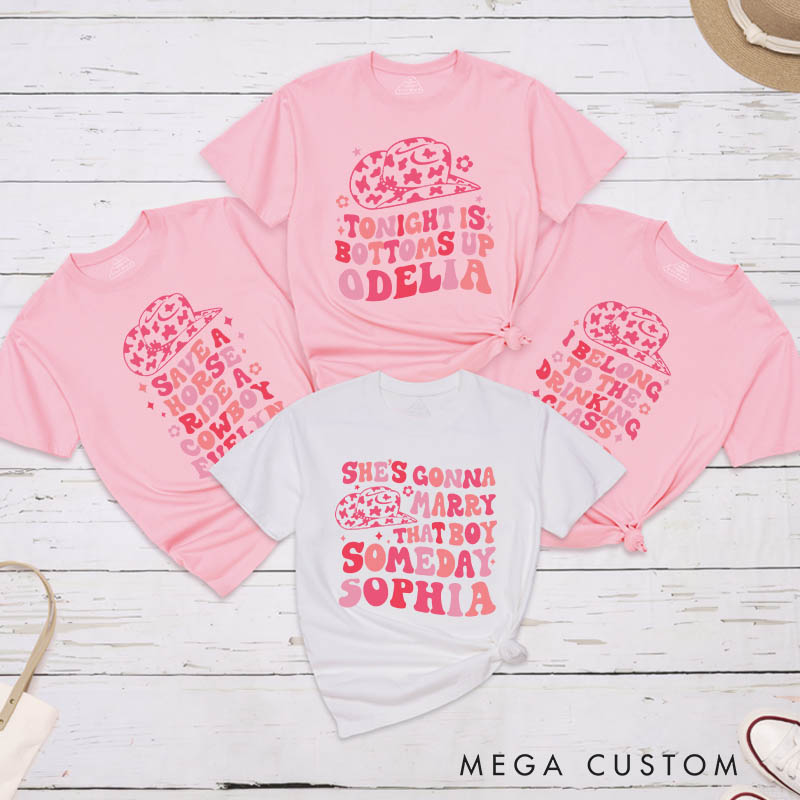 Personalized Country Bride She's Gonna Marry That Boy Matching T-Shirt Bridesmaid Cowgirl Hat T-Shirt Team Bride Wedding Bachelorette Party Gift