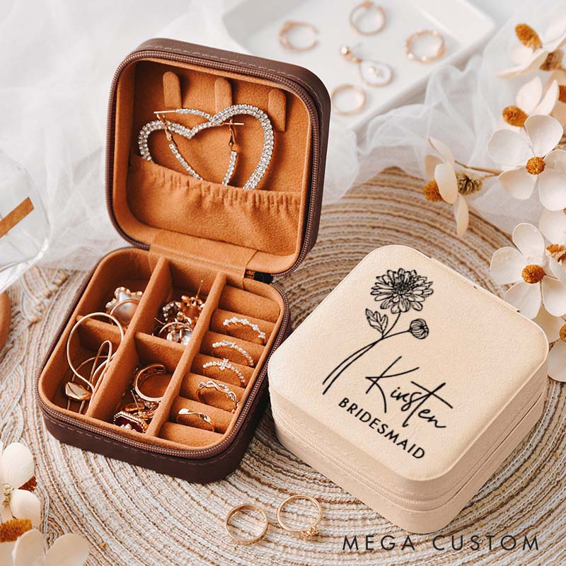 Personalized Bridesmaid Elegant Birth Flower Jewelry Box Bride Moth Flower Jewelry Box Maid of Honor Ring Box Bachelorette Party Bridal Shower Gift