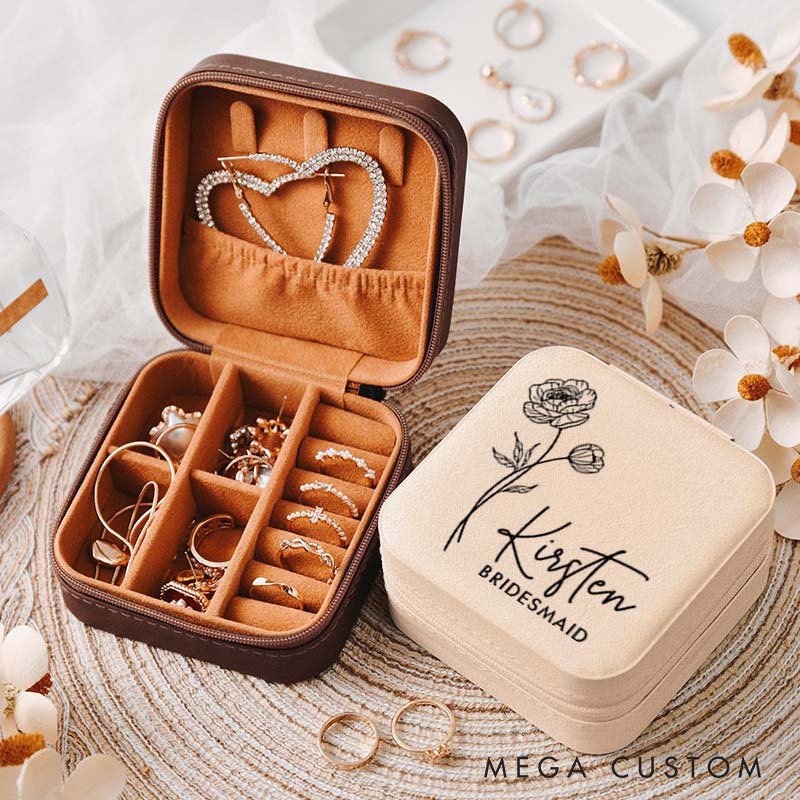 Personalized Bridesmaid Birth Flower Jewelry Box with Name Bride Moth Flower Jewelry Box Maid of Honor Ring Box Bachelorette Party Bridal Shower Gift