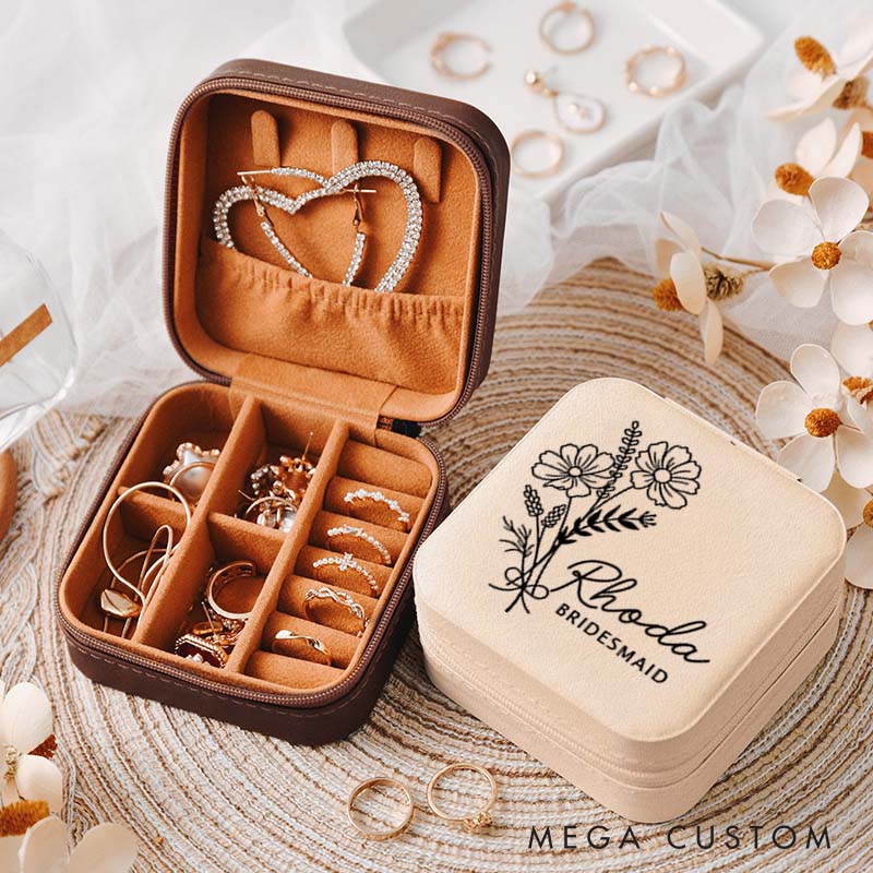 Personalized Bridesmaid Birth Flower Jewelry Box Bride Moth Flower Jewelry Box with Name Maid of Honor Ring Box Bachelorette Party Bridal Shower Gift
