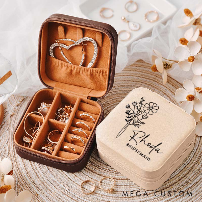Personalized Bridesmaid Birth Flower Jewelry Box Bride Name Moth Flower Jewelry Box Maid of Honor Ring Box Bachelorette Party Bridal Shower Gift