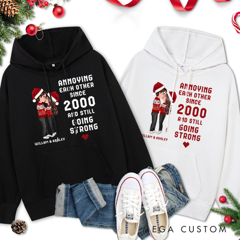 Personalized Christmas Hugging Kissing Couple Hoodie Xmas Gift Shirt for Him Her Christmas Couple Top Cloth