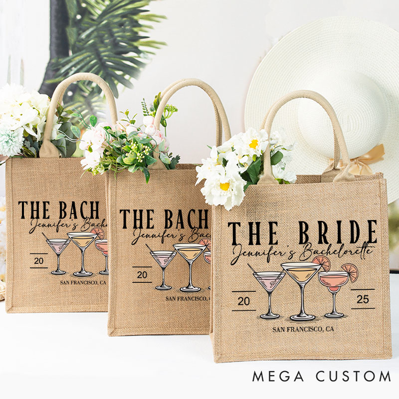 Personalized Bridesmaid Cocktail The Bach Club Burlap Tote Bag Custom Bride Beach Bag Wedding Jute Tote Bag Bachelorette Party Bridal Shower Gift