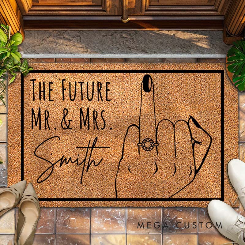 Personalized Couple The Future Mr and Mrs Doormat Custom Newlyweds Last Name Doormat Bride to Be Ring Finger Doormat Wedding Engagement Gift