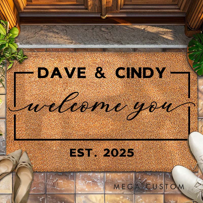 Personalized Couple Mr. and Mrs. Doormat Custom Newlyweds Name Doormat with Established Date New Couple Wedding Engagement Gift for Him Her