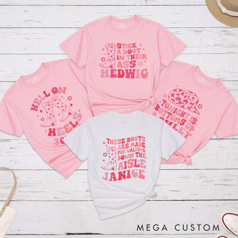 Personalized These Boots Are Made for Walking Down the Aisle T-Shirt Country Bride T-Shirt Cowgirl Boot T-Shirt Wedding Bachelorette Party Gift