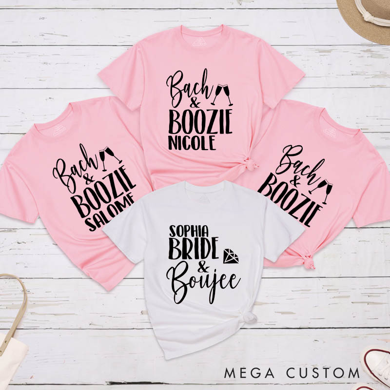 Personalized Bride and Boujee with Diamond Matching T-Shirt Bridesmaid Bach and Boozie with Wine T-Shirt Wedding Team Bride Bachelorette Party Gift